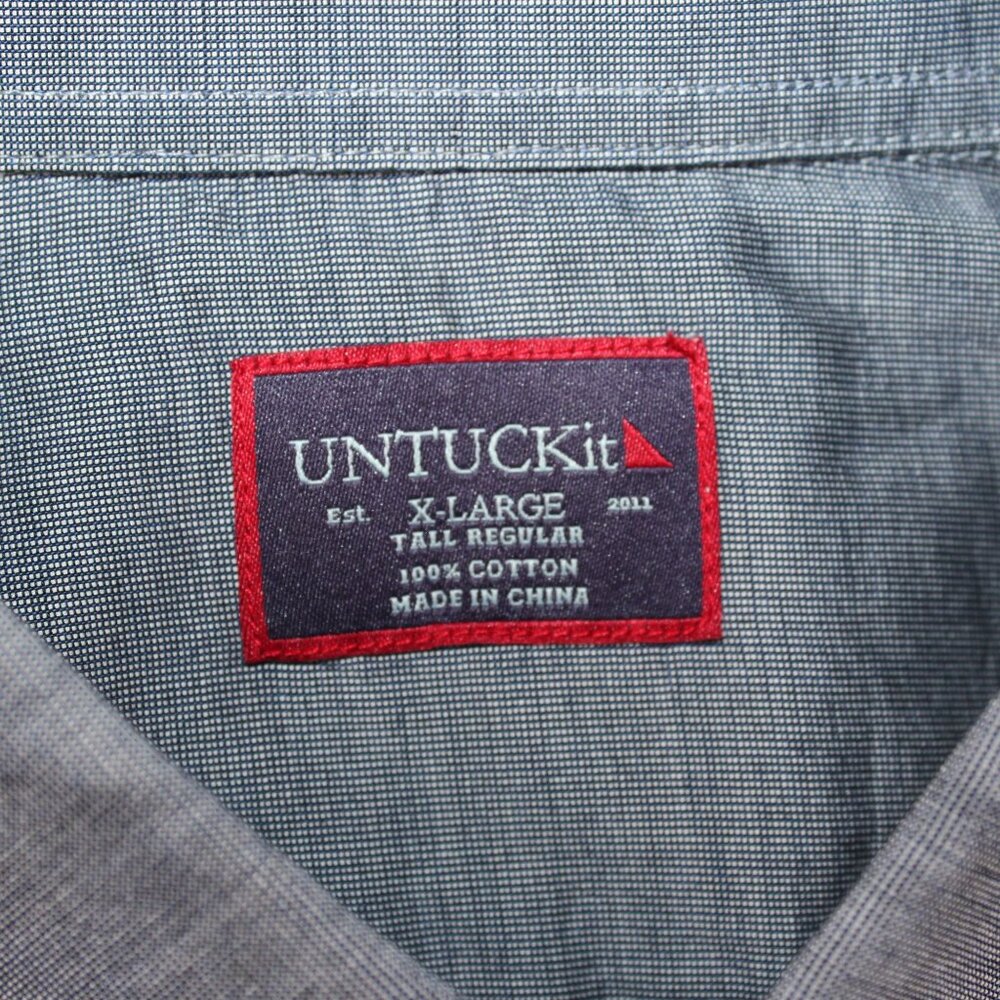 UNTUCKit XL Mens Grey Slim Fit Straight Point Collar Dress Shirt - Picture 8 of 9